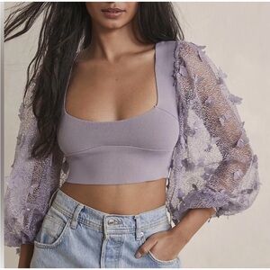 Free People Purple Lilac Flutter By Crop Butterfly Top Shirt-Fairycore-Boho-L